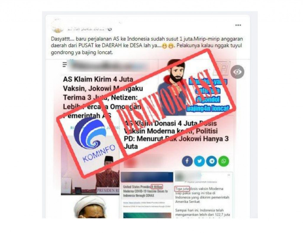 [DISINFORMASI] Jumlah Vaksin Moderna Kiriman AS Menyusut 1 Juta Saat Tiba di Indonesia